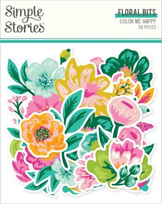 Simple Stories -Color Me Happy Collection - Bits &amp; Pieces - Floral Bits - 26521 - 58 pcs