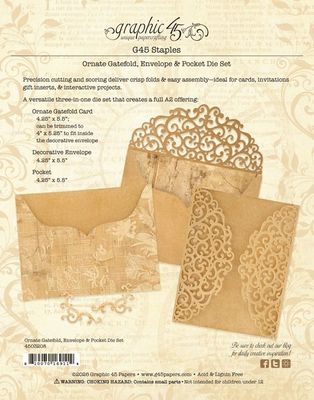Graphic 45 - Staples - Ornate Gatefold, Envelope &amp; Pocket Size Die Set - 4503208 - 4 pcs