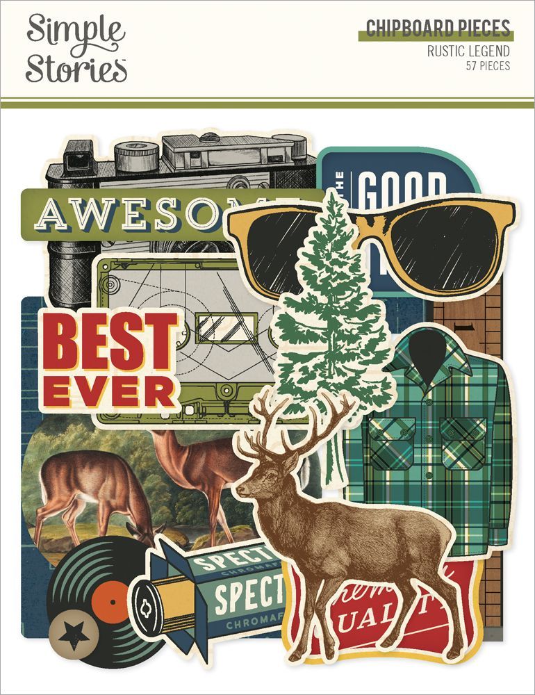 Simple Stories - Rustic Legend Collection - Bits &amp; Pieces - Chipboard - Die Cuts - 26618 - 57 pcs