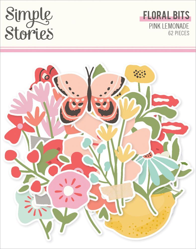 Simple Stories - Pink Lemonade Collection - Bits &amp; Pieces - Floral Bits - 26321 - 62 pcs