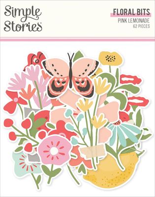Simple Stories - Pink Lemonade Collection - Bits &amp; Pieces - Floral Bits - 26321 - 62 pcs