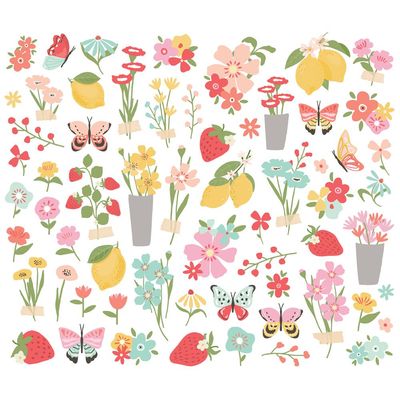 Simple Stories - Pink Lemonade Collection - Bits &amp; Pieces - Floral Bits - 26321 - 62 pcs