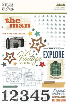 Simple Stories - Rustic Legend Collection - Rub On Transfer - 26621 - 2 Sheets