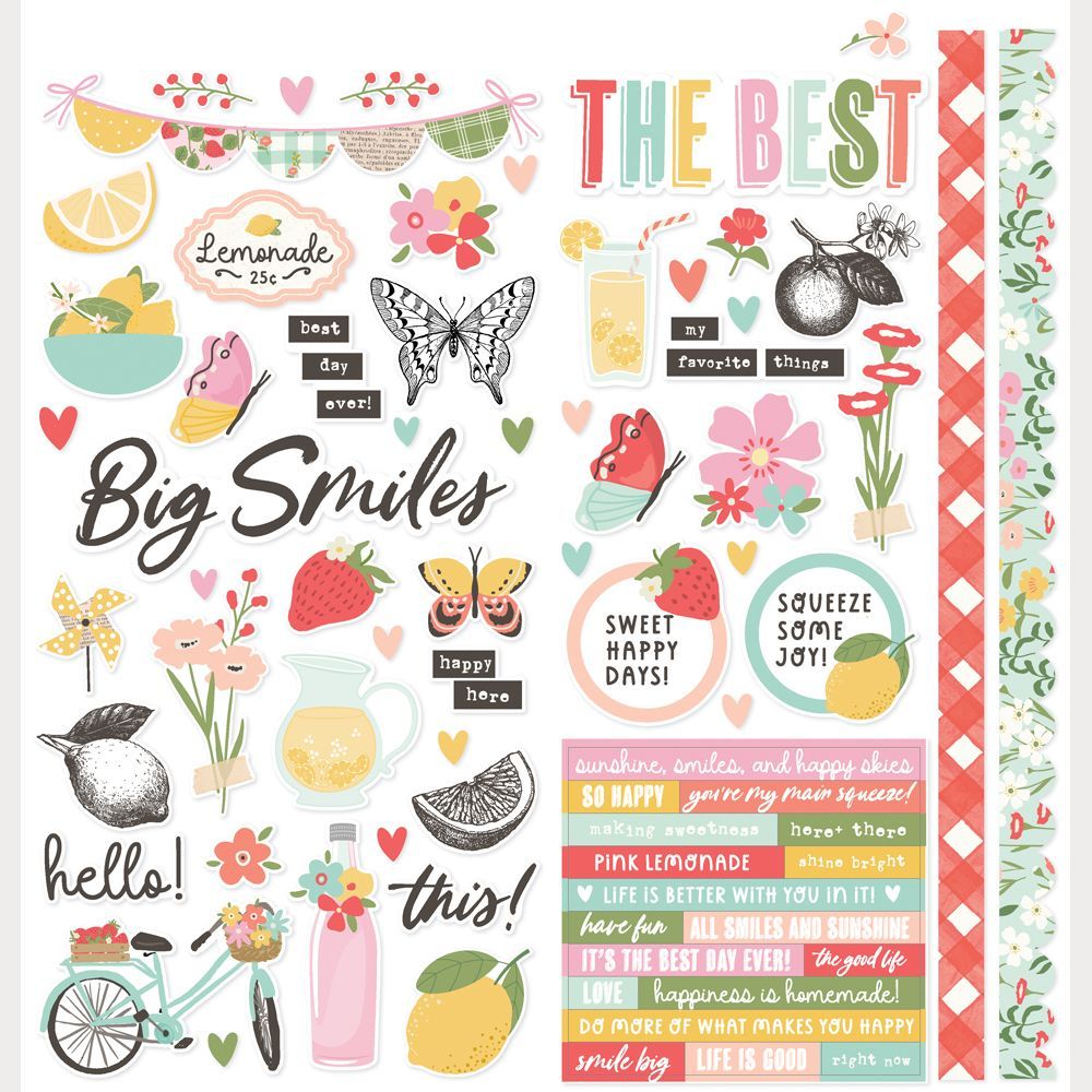 Simple Stories - Pink Lemonade Collection - 6" x12" - Cardstock Stickers - Icons - 26302