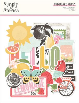 Simple Stories - Pink Lemonade Collection - Bits &amp; Pieces - Chipboard - Die Cuts - 26318 - 51 pcs