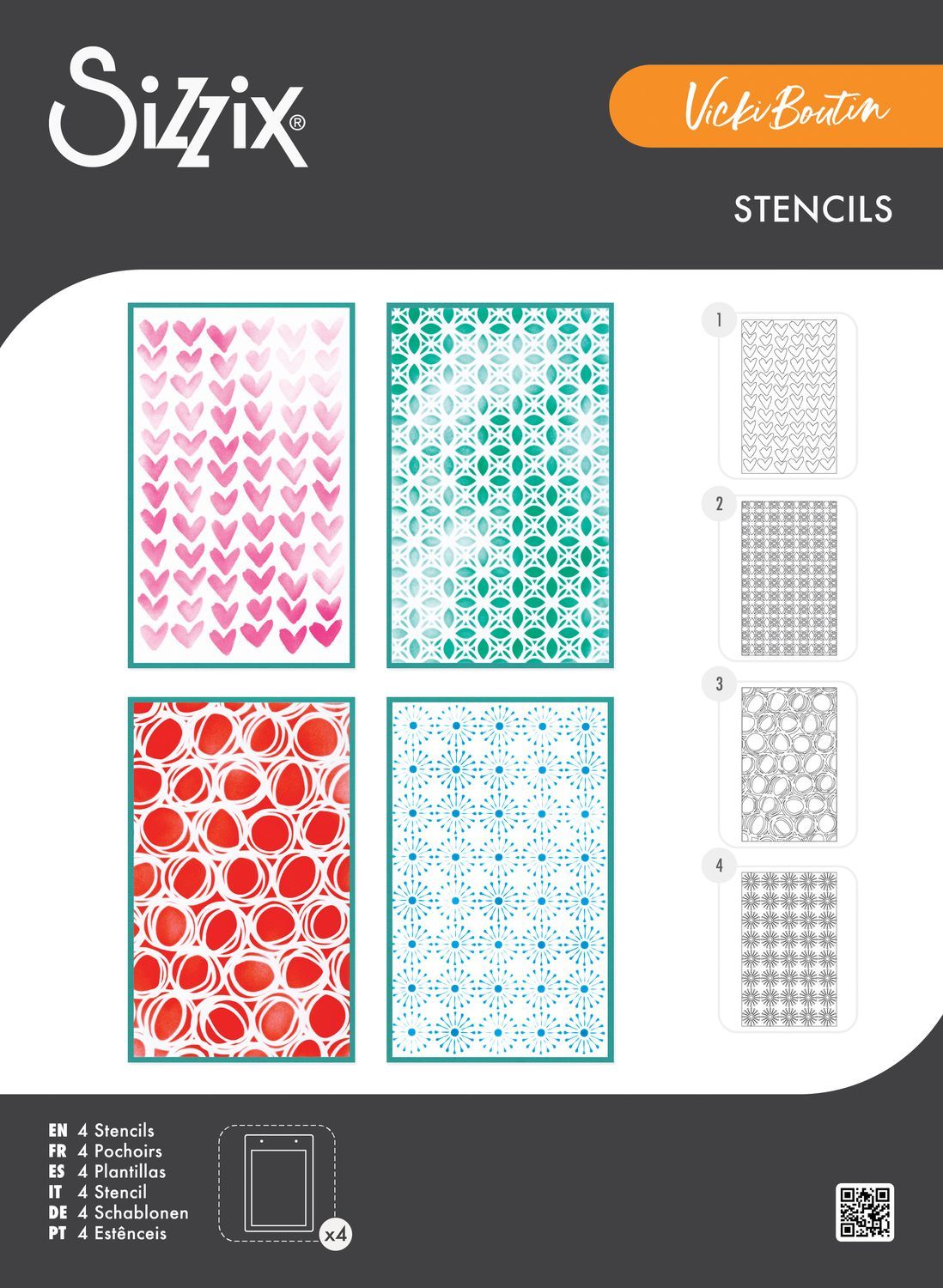 Sizzix &amp; Vicki Boutin - Stencil Set - Buildables - Background No 1 - A6 - 667070 - 4 Stencils - 8 1/8" x 5" (20cm x 12cm)