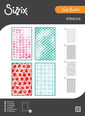 Sizzix &amp; Vicki Boutin - Stencil Set - Buildables - Background No 1 - A6 - 667070 - 4 Stencils - 8 1/8" x 5" (20cm x 12cm)