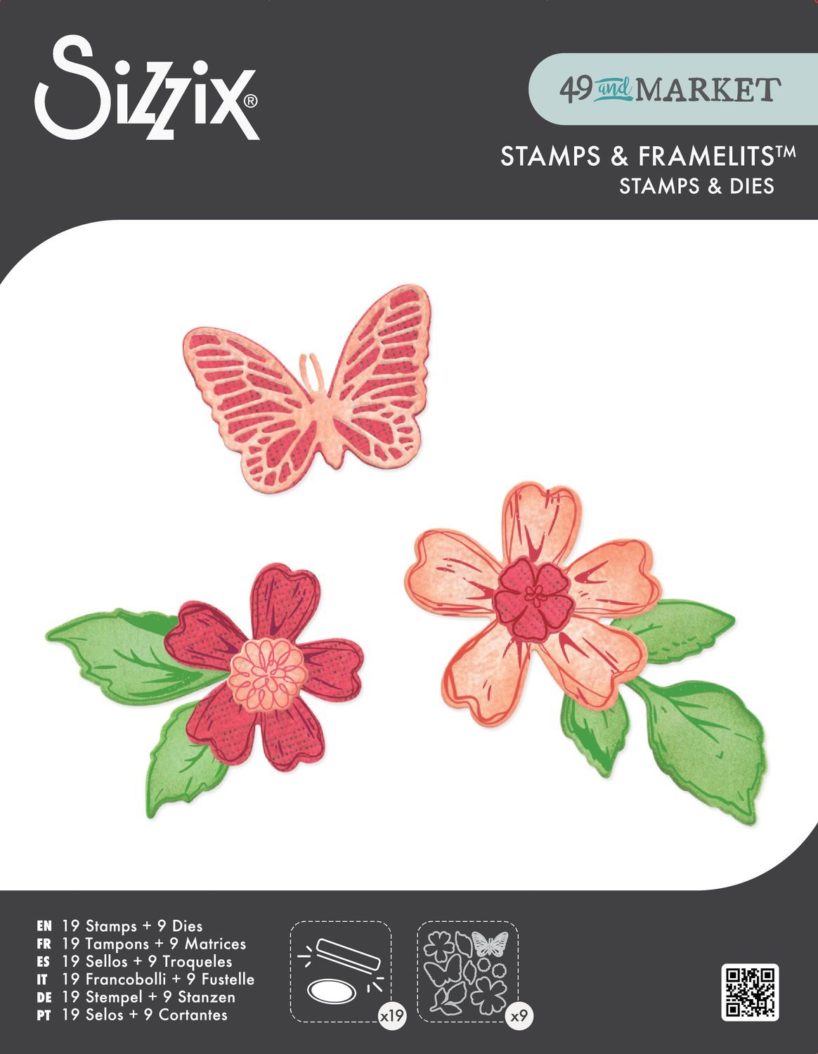 49 &amp; Market - Sizzix - Stamp &amp; Die Set - Sweet Sprig  - 667063 -  28 pcs - 19 stamps &amp; 9 Dies