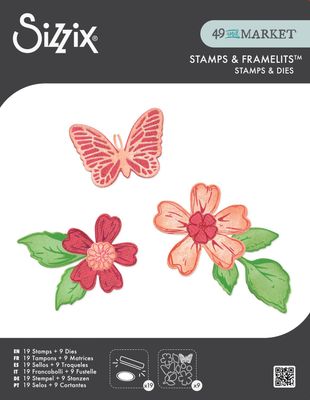 49 &amp; Market - Sizzix - Stamp &amp; Die Set - Sweet Sprig  - 667063 -  28 pcs - 19 stamps &amp; 9 Dies