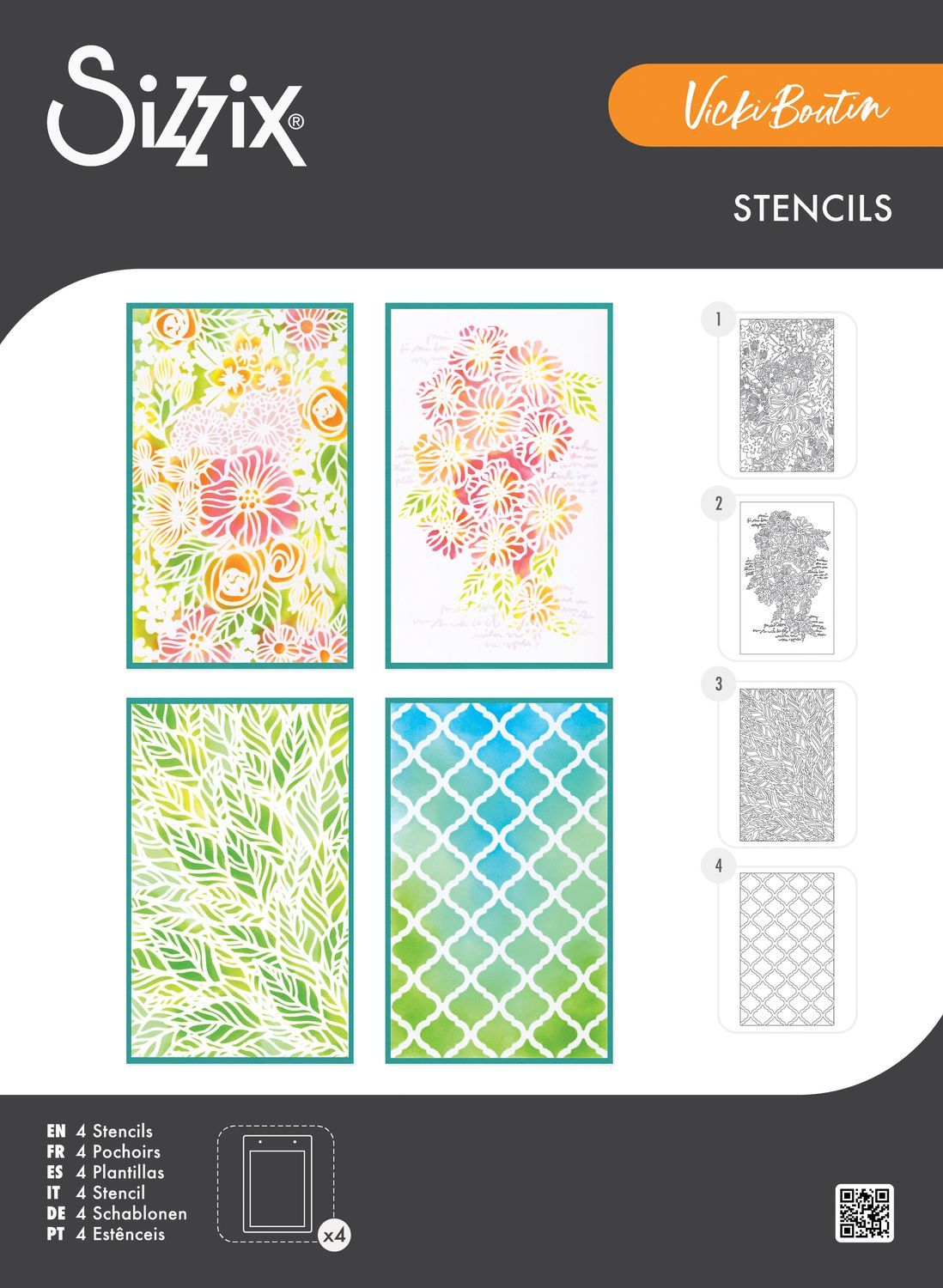 Sizzix &amp; Vicki Boutin - Stencil Set - Buildables - Botanical No 1 - A6 - 667071 - 4 Stencils - 8 1/8" x 5" (20cm x 12cm)