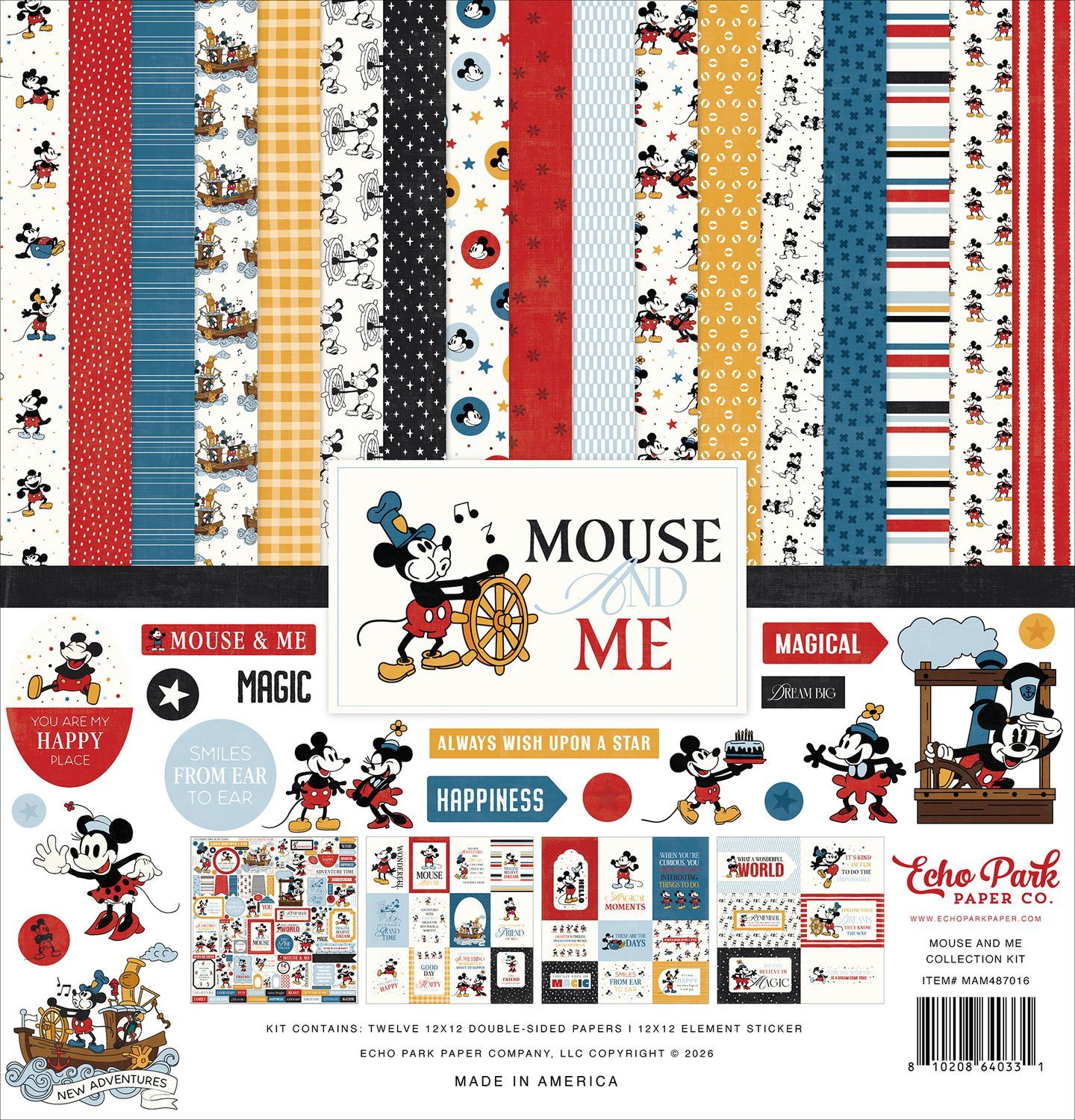 Echo Park Paper Co - Mouse and Me Collection - 12 x 12 Paper Pack - 12 sheets and 12 x 12 sticker sheet - MAM487016