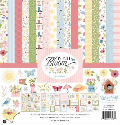 Echo Park Paper Co - In Full Bloom Collection - 12" x12" Paper Pack - Inc. 12 Sheets and 12 x 12 sticker sheet - IFB48401