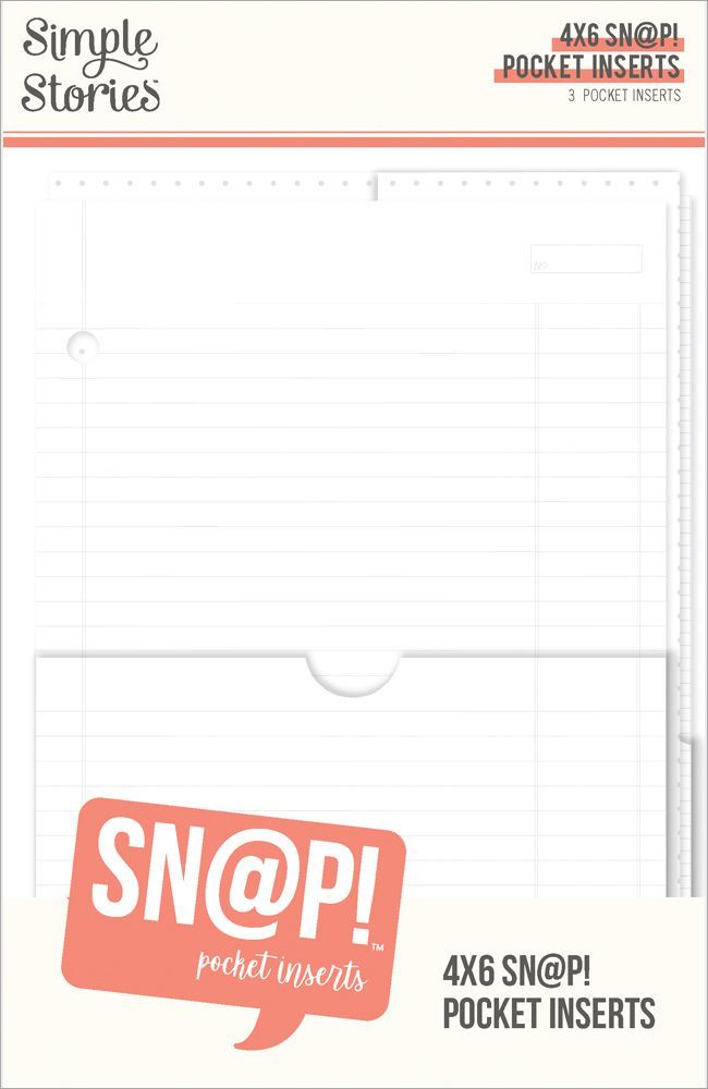 Simple Stories - Sn@p Accessories - Pocket Binder Inserts - 4" x 6" - Assorted - 13330 - 3 pcs (Grid, ledger &amp; Dot Grid)