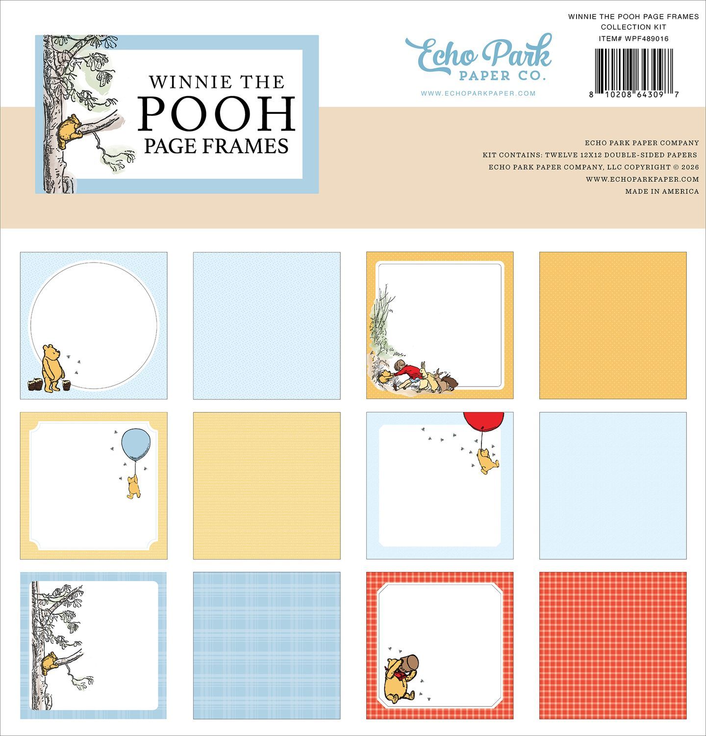 Echo Park Paper Co - Pooh Frames Collection - 12" x 12" -WPF489016 - 12 sheets