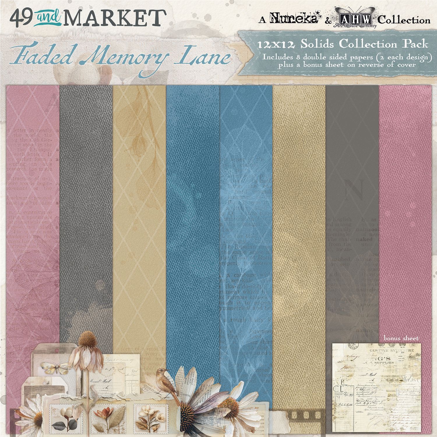 49 &amp; Market - Faded Memory Lane Collection - 12" x 12" - Paper Pack - Solids - FML35513 - 8 Sheets