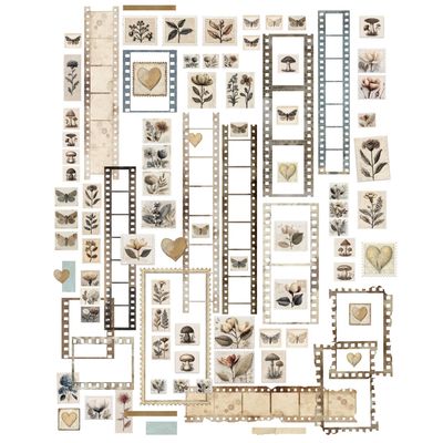 49 &amp; Market - Faded Memory Lane Collection - Laser Cut Outs - Filmstrips &amp; Postage Elements - FML35674 - 93 pcs