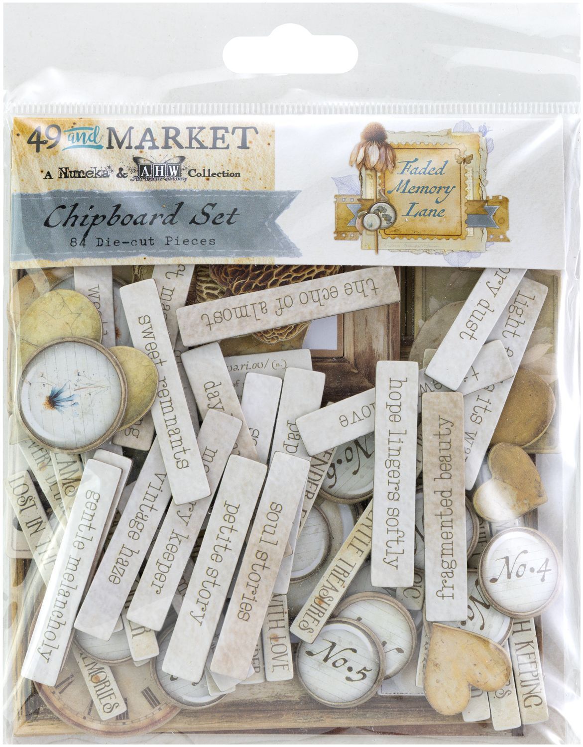 49 &amp; Market - Faded Memory Lane Collection - Chipboard Set - FML35728 - 84 pcs