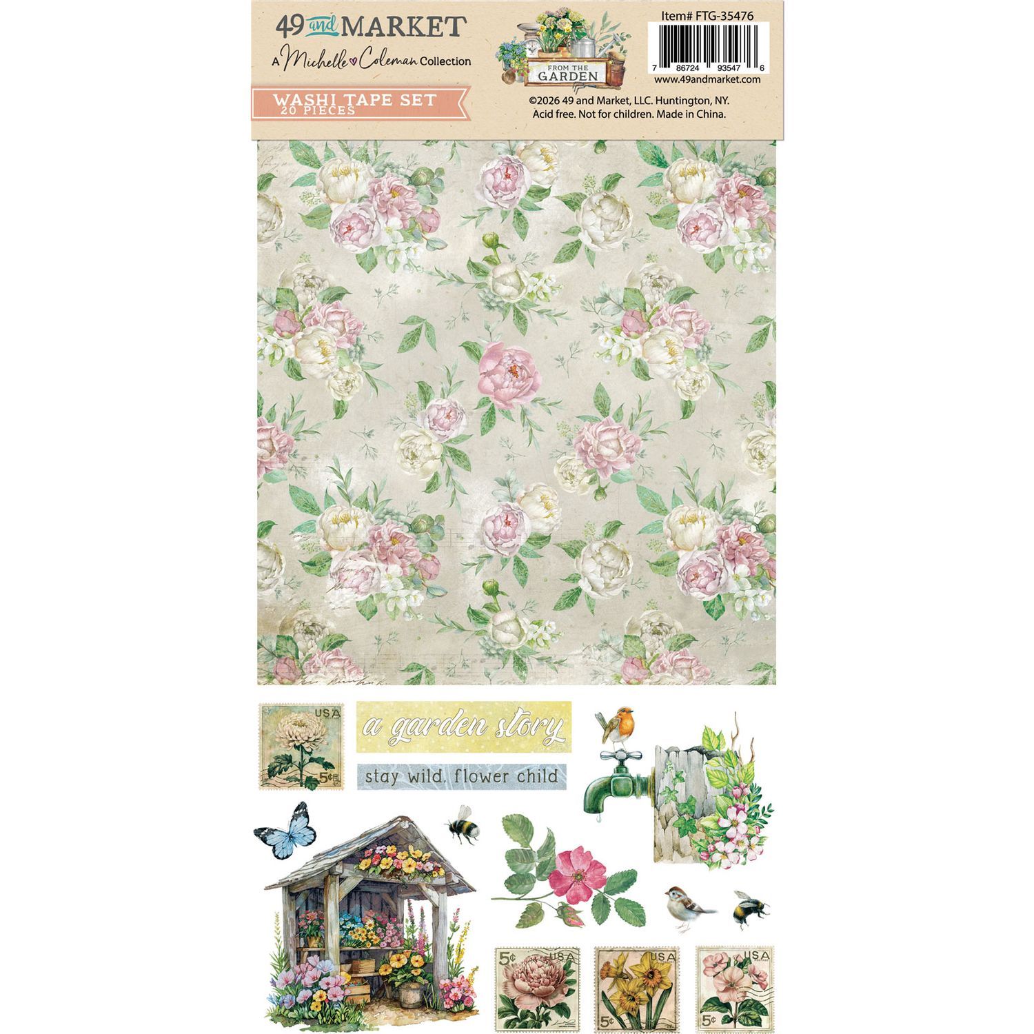 49 &amp; Market - From The Garden Collection - Washi Tape - 6" x 12" - FTG35476 - 2 sheets