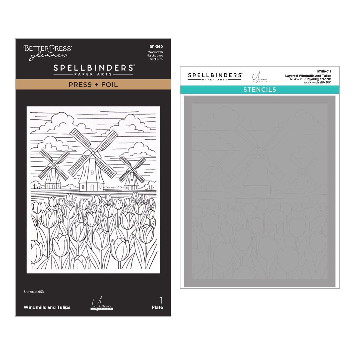 Spellbinders Paper Arts - Bundles - Windmill &amp; Tulips - Press Foil &amp; Stencil Set - BD1071