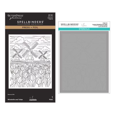 Spellbinders Paper Arts - Bundles - Windmill &amp; Tulips - Press Foil &amp; Stencil Set - BD1071