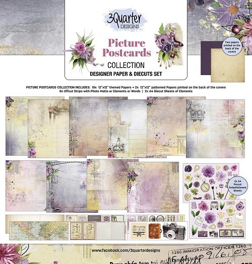 3 Quarter Designs - 12 x 12 Paper Pack - Picture Postcards