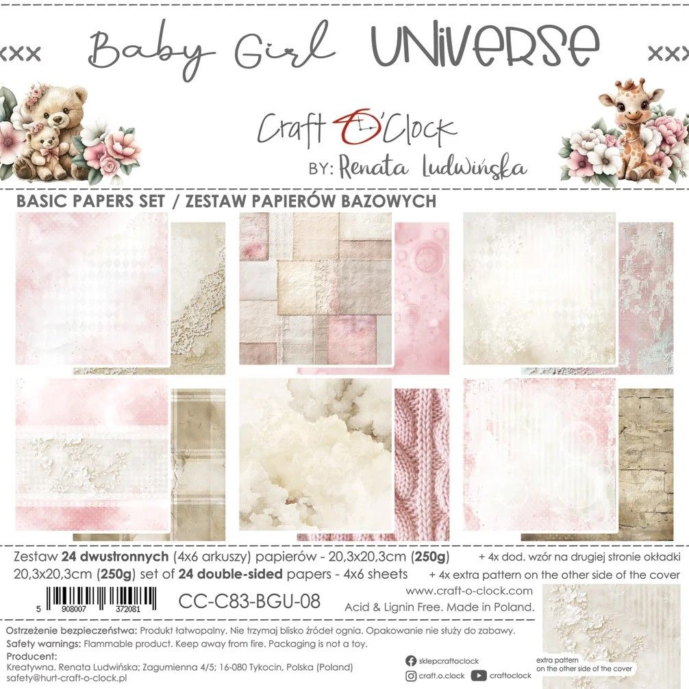 Craft O Clock - Baby Girl Universe - 12 x 12 Paper Pack - 6 Sheets - CC-C83-BGU-00