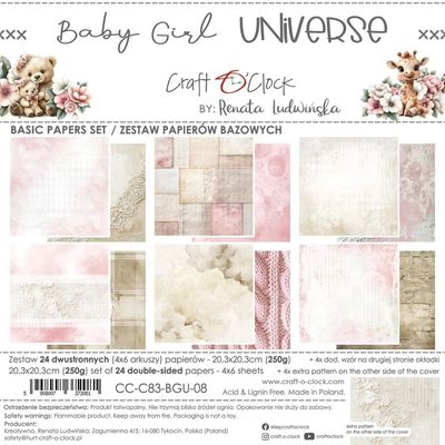 Craft O Clock - Baby Girl Universe - 12 x 12 Paper Pack - 6 Sheets - CC-C83-BGU-00