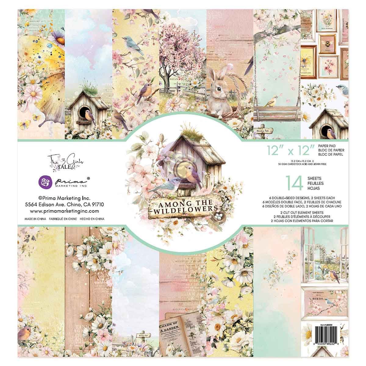 Prima Marketing - 3 Girls Tale - Among The Wildflowers Collection - 12" x 12" Paper Pad - 682224 - 14pcs