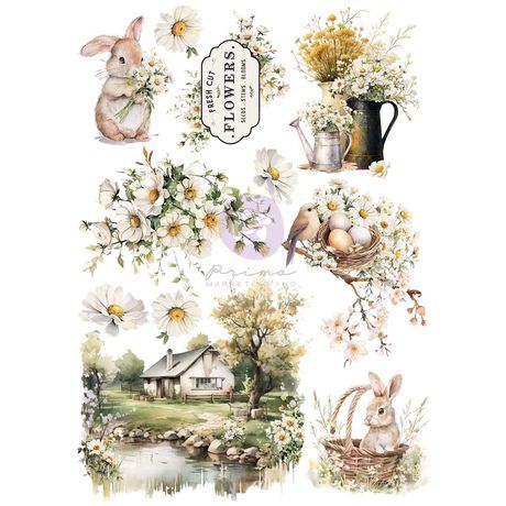 Prima Marketing - 3 Girls Tale - Among The Wildflowers Collection - Transfer Sheet  - A4 - 682309