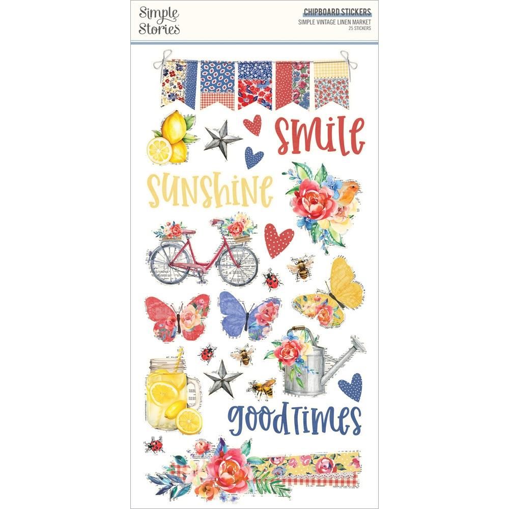 Simple Stories - Simple Vintage Linen Market Collection - Chipboard Stickers - 6" x 12" - 22720 - 25 pcs