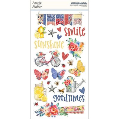 Simple Stories - Simple Vintage Linen Market Collection - Chipboard Stickers - 6" x 12" - 22720 - 25 pcs