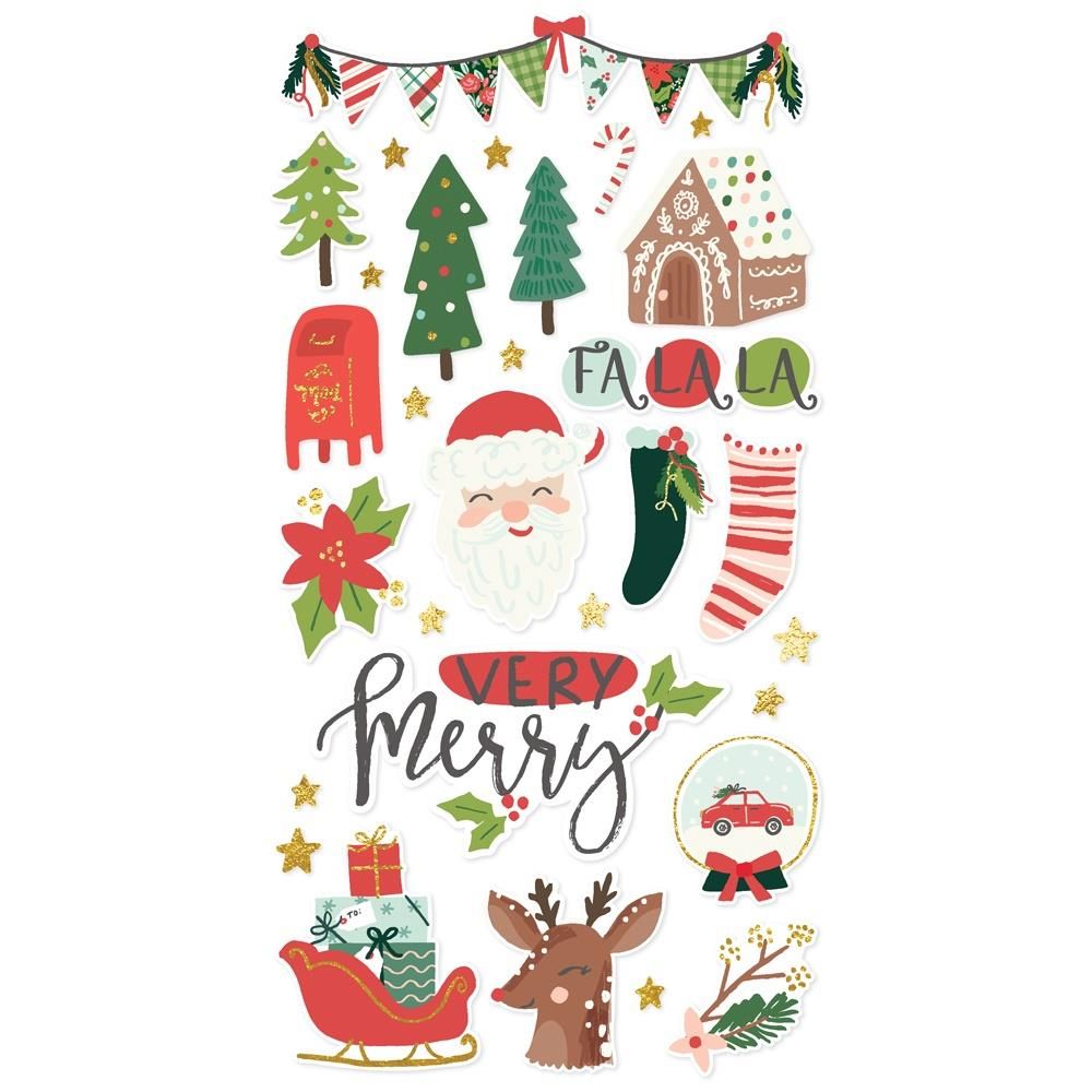 Simple Stories - Santa's Village Collection - Chipboard Stickers - Foiled - 6" x 12" - 23017 -  30pcs