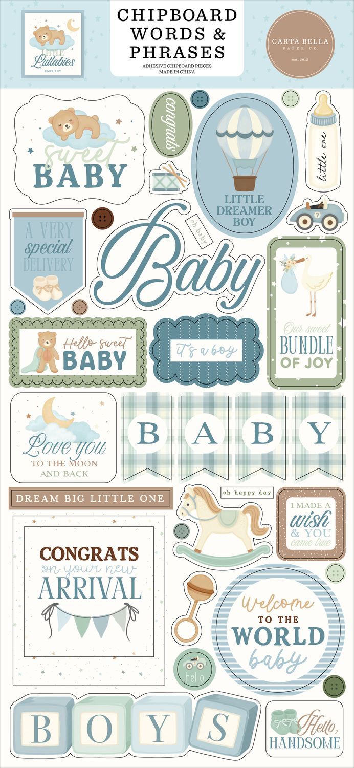 Carta Bella - Little Lullabies - Boy - Chipboard Stickers - Words &amp; Phrases - 6" x 12" - CBLUB845022