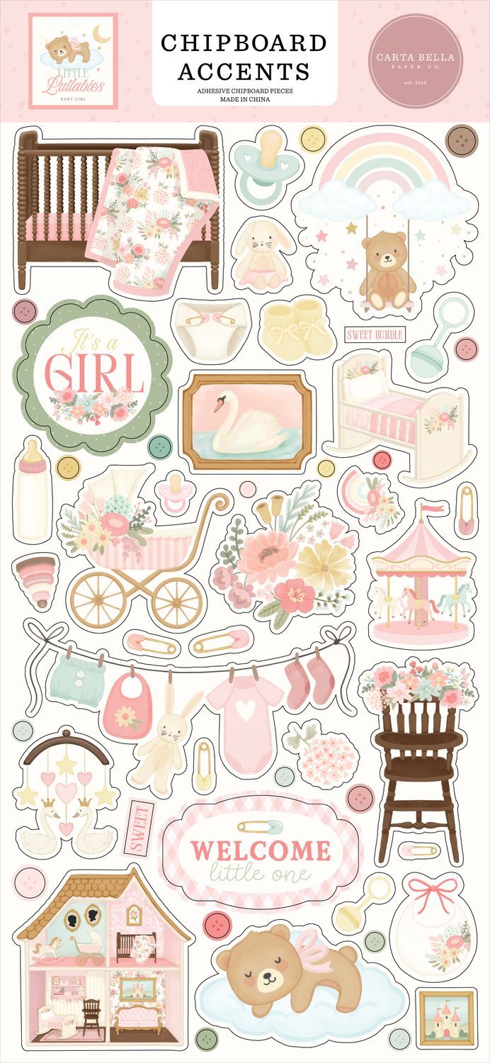 Carta Bella - Little Lullabies - Girl - Chipboard Stickers - Words &amp; Phrases - 6" x 12" - CBLUG846022