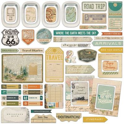 49 &amp; Market - Travel Diaries Collection - By Michelle Coleman - Chipboard Set - MTD35940 - 42 pcs