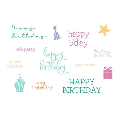 Sizzix - By Catherine Pooler - Clear Stamp Set - Birthday Sentiments - 667111 - 13 pcs