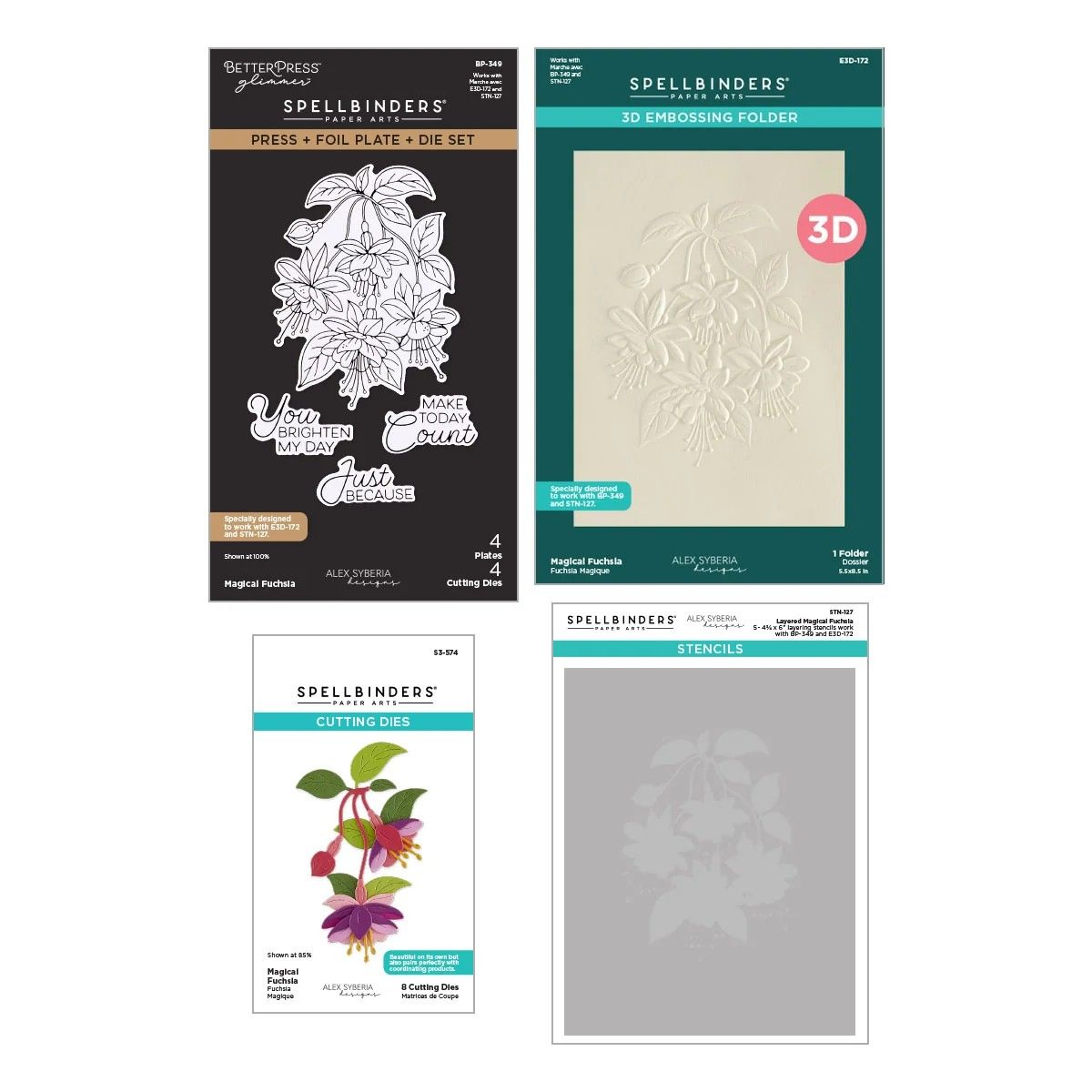 Spellbinders Paper Arts - Alex Syberia Designs - Want it All Bundle - Magical Fuchsia - Press Plate , Die, Stencil &amp; Embossing Folder - BD-1066