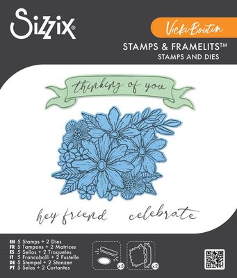 Sizzix - By Vicki Boutin - Clear Stamp & Framelits Die Set - Floral Bouquet - 6607084 - 5 Pcs