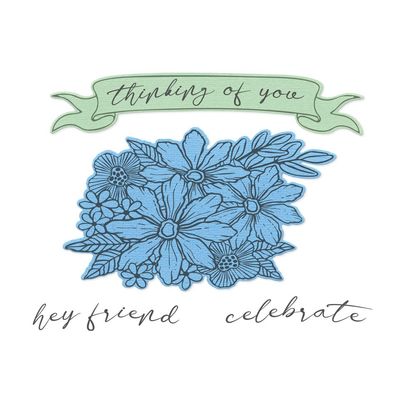 Sizzix - By Vicki Boutin - Clear Stamp & Framelits Die Set - Floral Bouquet - 6607084 - 5 Pcs