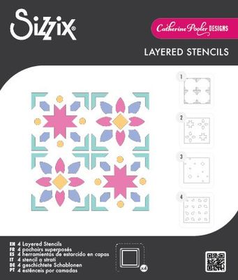 Sizzix - By Catherine Pooler - Layered Stencil Set - Patchwork Tile - 667119 - 5pcs