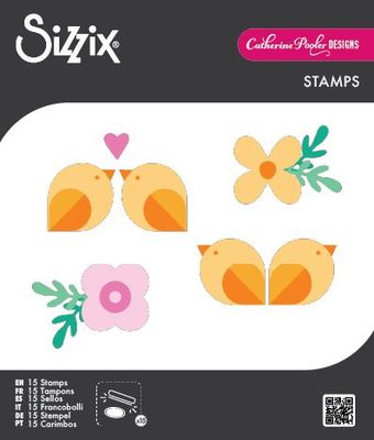 Sizzix - By Catherine Pooler - Birds &amp; Blossoms - Clear Stamp Set - 667109 - 15pcs