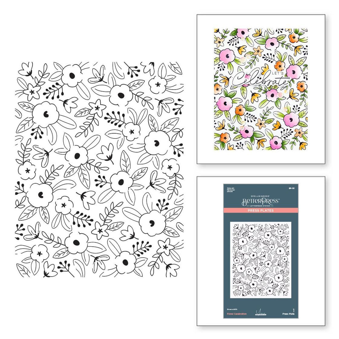Spellbinder Paper Arts - Bundle - Floral Celebration - Press Plate &amp; Layered Stencil Set - BP-151 &amp; STN-079