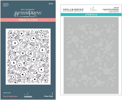Spellbinder Paper Arts - Bundle - Floral Celebration - Press Plate &amp; Layered Stencil Set - BP-151 &amp; STN-079