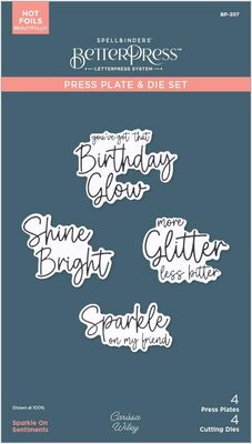 Spellbinders Paper Arts - Press Plate &amp; Die Set - Shine Bright Collection - By Carissa Wiley - Sparkle On Sentiments - BP-207 - 4 Press Plates &amp; 4 Dies