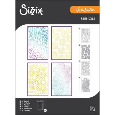 Vicki Boutin &amp; Sizzix - Stencil - Stitched Flowers - 667162 - Set of 4 - 8.27" x 5.83"