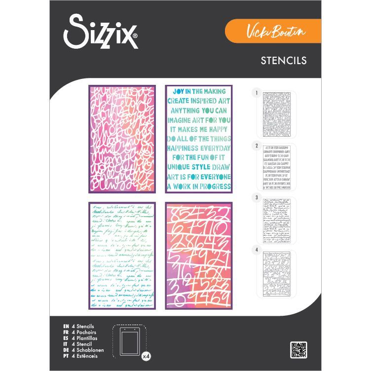 Sizzix &amp; Vicki Boutin - Stencil - Words &amp; Numbers - 667161 - 4 pcs