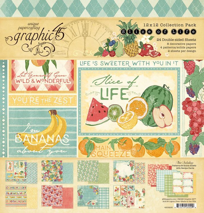 Graphic 45 - Slice of Life Collection - 12 x12 Paper Pack - 4503230- 12 sheets
