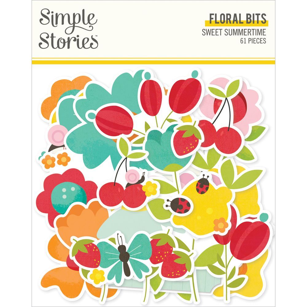 Simple Stories - Sweet Summertime Collection - Bits &amp; Pieces - Floral - 26821 - 61 pcs