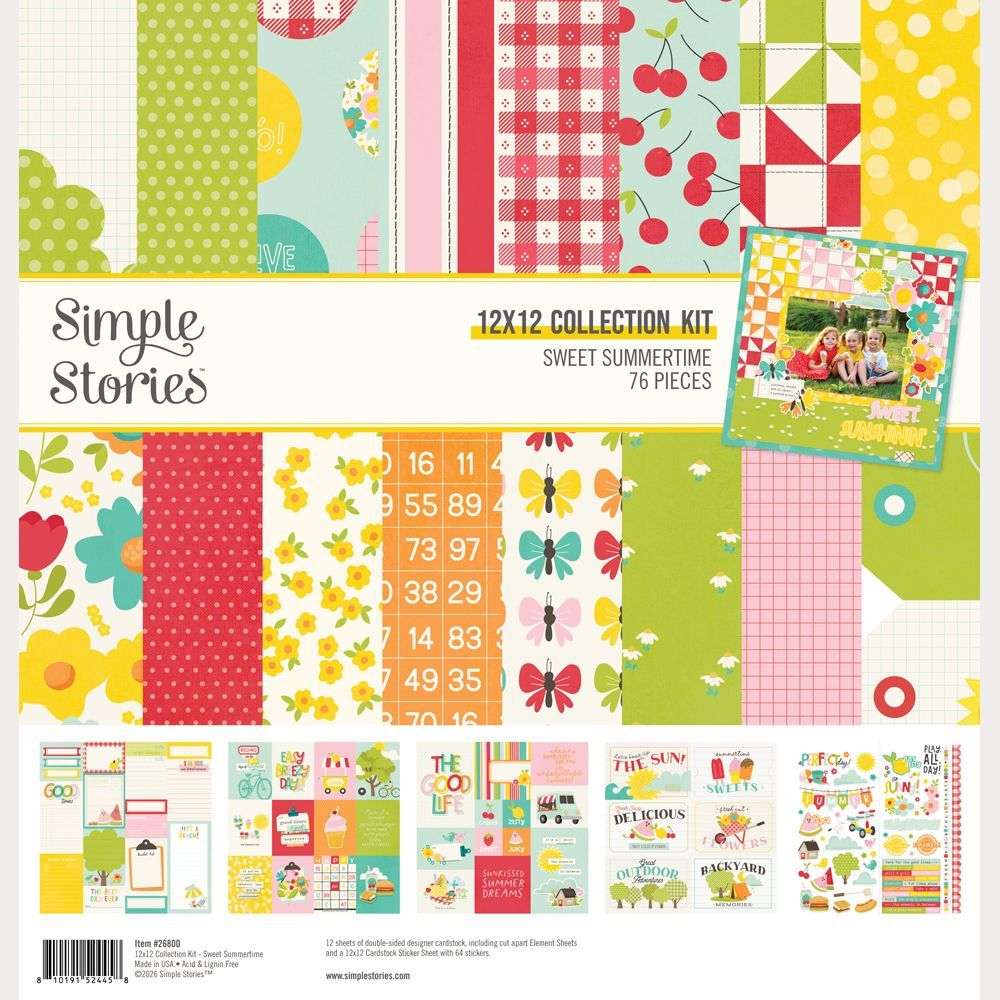 Simple Stories - Sweet Summertime Collection - 12 x 12" Paper Pack - 12 Sheets plus sticker sheet - 26800