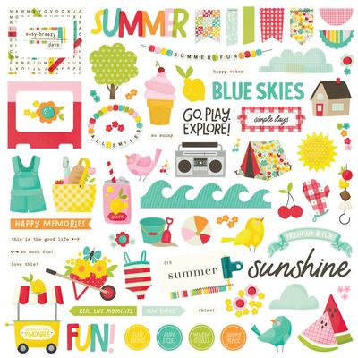 Simple Stories - Sweet Summertime - Stickers - Chipboard - 26818 - 70 pcs